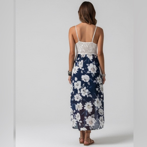 Lace Floral Print Tulip Hem Chiffon Dress - Picture 5 of 12